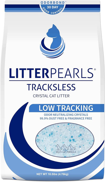 Litter Pearls Tracksless Unscented Non-Clumping Crystal Cat Litter with Odorbond, 10.5 lb,White, Clear and Blue Crystals,635426