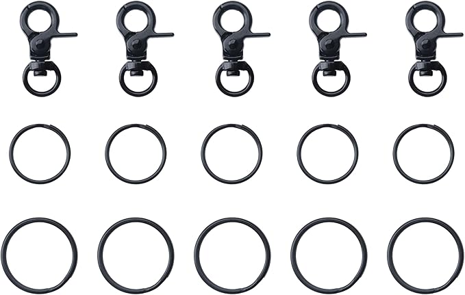 5 Pcs Dog Tag Clips with 5 Pcs 3/4 Inch Keychain 5 Pcs 1 Inch Keychain Multipurpose Metal Dog Tag Rings for Pet Kitten Cat Collars ID Holder Harnesses (Black)