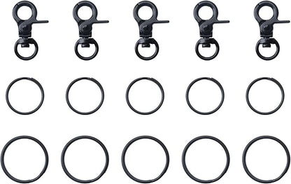5 Pcs Dog Tag Clips with 5 Pcs 3/4 Inch Keychain 5 Pcs 1 Inch Keychain Multipurpose Metal Dog Tag Rings for Pet Kitten Cat Collars ID Holder Harnesses (Black)
