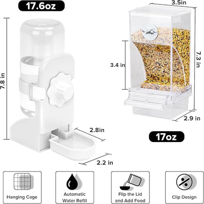 No Mess Bird Feeder Water Dispenser Set, Parakeet Cage Accessories, Bird Feeder and Waterers in Cage for Cockatiels, Finches, Lovebirds, Budgies, Canaries