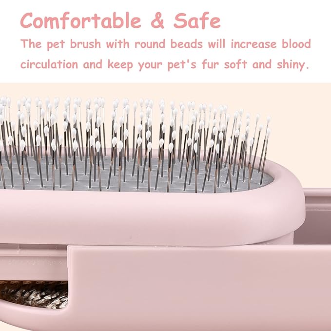 Dog Hair Remover Brush, Cat Grooming Brush for Long and Short Hair Dogs Cats, Self Cleaning Shedding Brush for Massage, Removes Puppy Loose Undercoat Mats Tangled Hair (Pink)