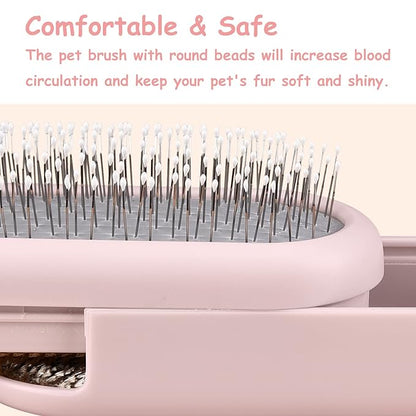 Dog Hair Remover Brush, Cat Grooming Brush for Long and Short Hair Dogs Cats, Self Cleaning Shedding Brush for Massage, Removes Puppy Loose Undercoat Mats Tangled Hair (Pink)