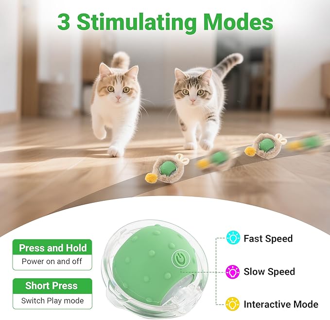 Interactive Cat Toys for Indoor Cats Fast Rolling Ball, Automatic Motion Activated Ball, Hide and Seek for Indoor Exercise Toys, Real Bird Squeaky for Kitten Exercise Kicker