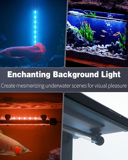 Pawfly 8 W Aquarium LED Light 23 Inch Underwater Fish Tank Light with Timer Auto On/Off Fish Tank Background Light with 8 Lighting Modes Submersible Multi-Colored Tube Light for Decoration