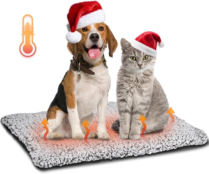 Nobleza Self Heating Cat Bed, Super Soft Thermal Dog Crate Bed Mat for Sleeping, Washable Anti-Slip Self Warming Pet Kennel Pad for Small Medium Cats Dogs Indoor Outdoor (LightGray, M)