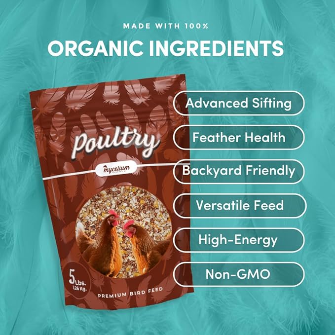 Mycelium Premium Poultry Scratch | Bird Food for Chickens, Quails & Game Birds | Organic, Non-GMO Seed Treat with Corn, Wheat & Milo | Supports Natural Foraging & Digestion | Made in USA, 5 lb Bag