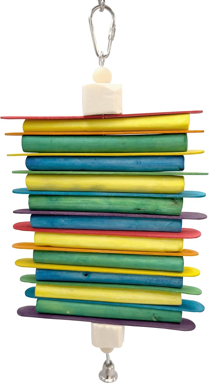 1125 Rainbow Sola Stick Stack Handcrafted Bird Chew Toy with Colorful Sola Wood Sticks – Foraging Toy for Conures, Parakeets, and Cockatiels – Safe & Natural Parrot Enrichment Toy – Made in USA