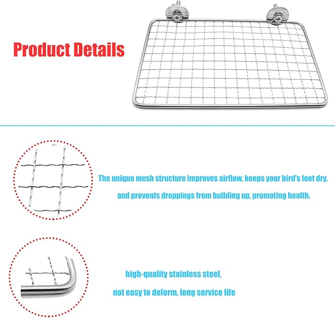 2 Pack Parrot Perch Platform,7.9x5 in Stainless Steel Shelves for Bird Cage,Flat Platform Training Stand Small Animals Cage Accessories, Lovebirds,Parakeets,Budgies, Conures, Cockatiels