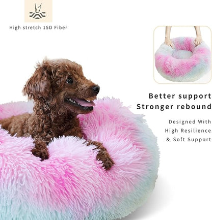 Puppy Bed for Calming Dog 19Inches Peach Anti-Anxiety Donut Dog Bed for Small Dogs Washable Fuzzy Dog Bed Fits up to 15 lbs Pets Beds for Small Dog