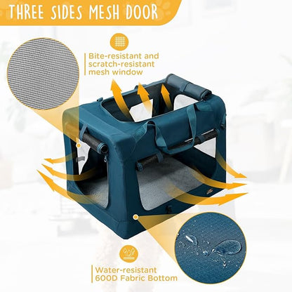 36 Inch Collapsible Soft Large Dog Crate, 3 Door Portable Dog Crates for Large Dogs, Soft Sided Dog Kennel with Chew Proof Mesh Windows, Dog House Indoor & Outdoor, Travel Dog Crate