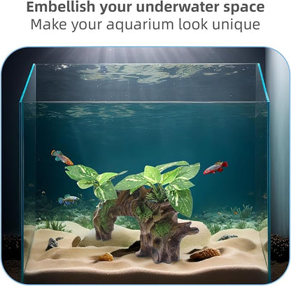 Aquarium Decor Ornaments Artifical Driftwood Cave Fish Tank Decorations Silk Aquarium Plants for Betta Fish Tank Accessories