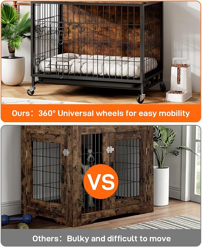 2024 New Dog Crate Furniture, Chic 32.5" Medium-Sized Dog Crate with Dual Access, Seamless Cleaning, Interior Style Boost, Robust & Mobile Design for The Modern Pet, Rustic Gray