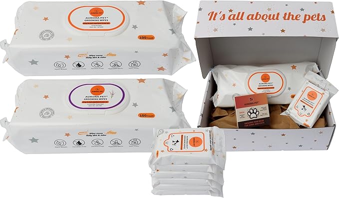 Aurora Pet Wipes – 100% Natural, Plant-Based Hypoallergenic Grooming Wipes for Dogs & Cats – Extra-Durable, Large & Thick for Effortless Cleaning (Unscented, 200 Count)