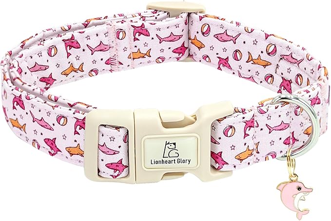 Lionheart glory Dog Collar Shark Pattern Dog Collar Pink Dog Collars Male or Female Spring Summer Cute Collar Pet Gift Durable Adjustable Dog Collar for Large Dogs