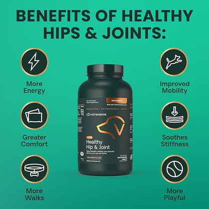 VetriScience Healthy Hip & Joint Chewable Tablets, GlycoFlex Glucosamine and Green-Lipped Mussel Joint Support Supplement for Dogs, Promote Mobility and Protect Joints, Chicken, 120 Count