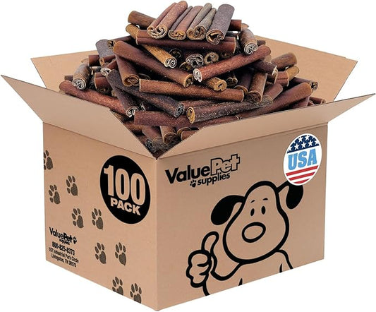 ValueBull USA Collagen Sticks for Dogs, 6 Inch Super Jumbo Chews, Natural Long-Lasting Dog Treats, 100 Count Bulk Pack - Promotes Joint, Skin & Coat Health with Glucosamine and Chondroitin