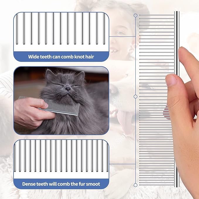 Dog Rake for Undercoat, Pet Grooming Set Long-Tooth Metal Brush & Stainless Steel Shedding Comb for Big Dogs Long-Haired Cats Horse