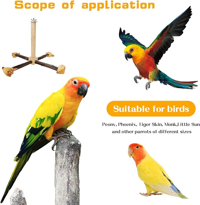 Rotating Parrot Perch Toy with Chew Toy,Interactive Spinning Toys，Wooden Exercise Wheel Parrot Toys, Bird Perch Bird Toys Parakeet Toys，Bird Cage Accessories Wooden Chew Toys Perch Stand