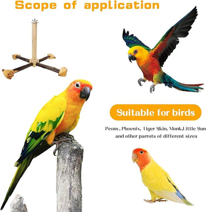 Rotating Parrot Perch Toy with Chew Toy,Interactive Spinning Toys，Wooden Exercise Wheel Parrot Toys, Bird Perch Bird Toys Parakeet Toys，Bird Cage Accessories Wooden Chew Toys Perch Stand