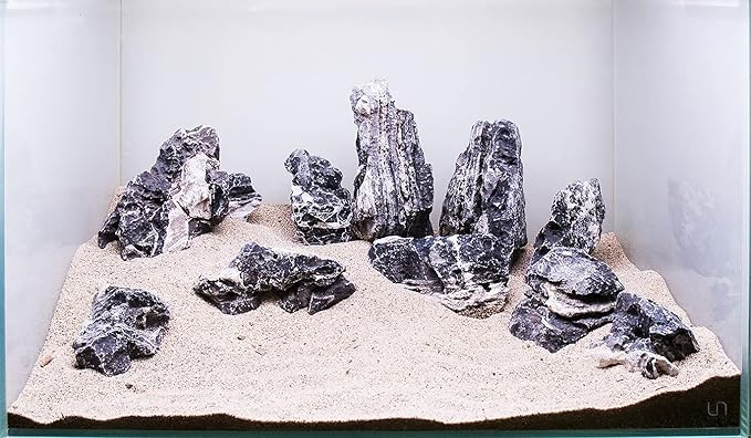 SubstrateSource Natural Stone for Aquarium, Terrarium, Paludarium, Reptile Enclosures - Set of Decorative Rocks for Landcapes, Aquascaping, Fish Tank Decor (Blue Seiryu Stone, 20 Pounds, 3-8")