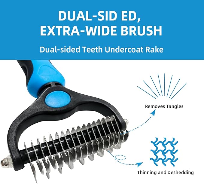 Shudyear Dog Grooming Brush and Metal Comb, Pet Grooming Brush, Cat Brush Deshedder Brush Dogs Shedding Tool for Long matted Haired Pets