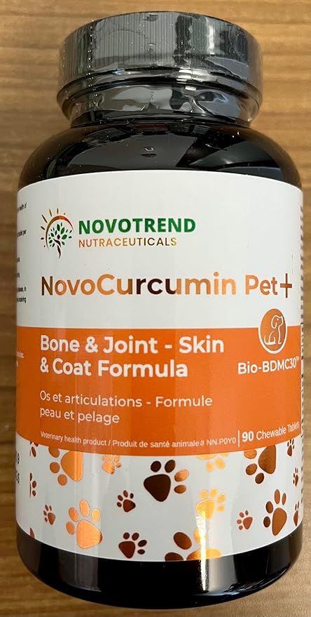 NovoCurcumin Pet+ BioBDMC30 Bone & Joint - Skin & Coat Formula - 90 Chewable Tablets
