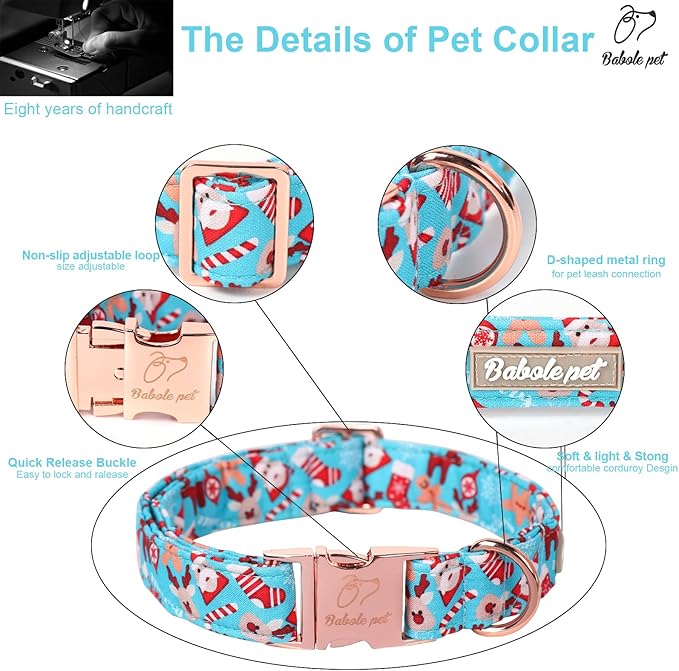 Christmas Dog Collars for Small Dog,Blue Santa Claus Dog Collar with Safety Metal Buckle Adjustable Puppy Collars for Medium Large Dog,Boy&Girl&Female Dog Gift,XS-8"-13"