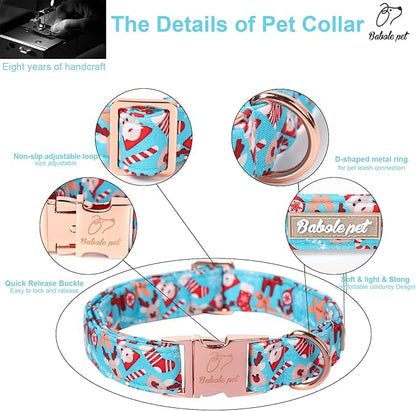 Christmas Dog Collars for Large Dog,Blue Santa Claus Dog Collar with Safety Metal Buckle Adjustable Puppy Collars for Small Medium Dog,Boy&Girl&Male&Female Dog Gift,XL-16-26"