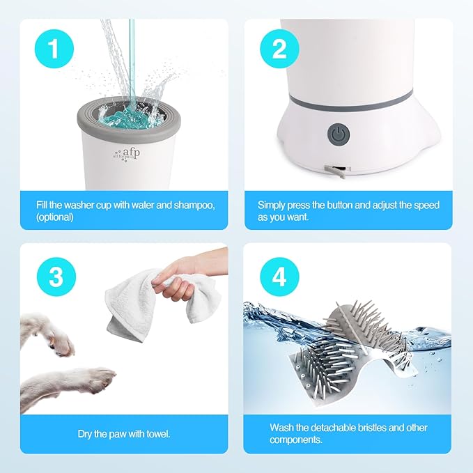 ALL FOR PAWS Automatic Dog Paw Cleaner, Dog Foot Washer Electric Paw Washer for Dogs Portable Paw Cleaner Cup, Mud Paw Clean Station, Silicone Brush Soft for Paws, Two Speed, Suction Cup Bottom