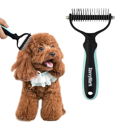 Dog Brush - Pet Dematting and Undercoat deshedding rake - Stainless Steel Grooming Comb For Dogs Cats furry pets large or medium remove knots tangles in long fur hair