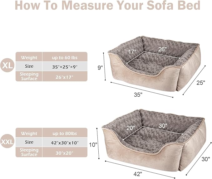 JOEJOY Rectangle Dog Bed for Large Medium Small Dogs - Washable Orthopedic Sofa Bed, Soft Breathable Puppy & Pet Cuddler, Durable Calming Dog Bed with Anti-Slip Bottom, Multiple Sizes, Beige