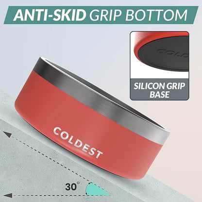 Coldest Dog Bowl - Anti Rust Metal, Non Slip, 3 Layers Insulated Stainless Steel Dog Bowls - Spill Proof & Heavy Duty - Water Bowl for Dogs, Cats & Pets, Dish Washer Safe (64 oz, Crimson Red)