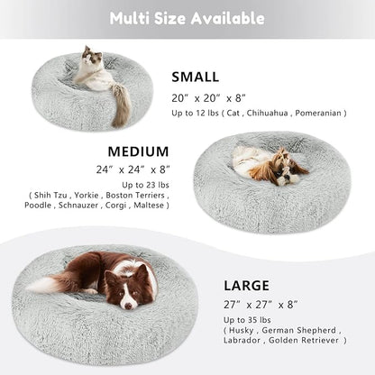 2021 Upgraded Western Home Round Dog Bed for Small Dogs, Calming Donut Cuddler Pet Bed,Fluffy Plush Faux Fur Cat Bed(24", Grey)