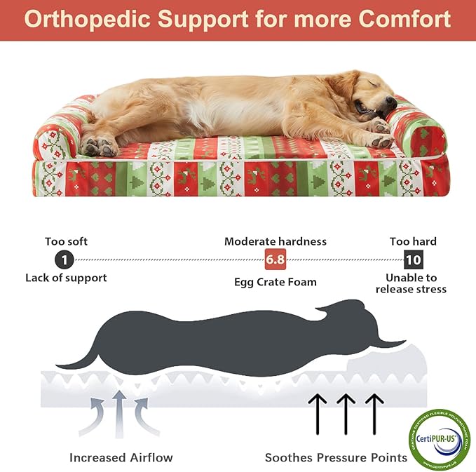 BFPETHOME Christmas Dog Beds for Large Dogs, Orthopedic Dog Bed for Medium Large Dogs,Big Waterproof Couch Dog Pet Bed with Removable Washable Cover