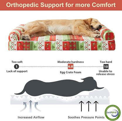 BFPETHOME Christmas Dog Beds for Large Dogs, Orthopedic Dog Bed for Medium Large Dogs,Big Waterproof Couch Dog Pet Bed with Removable Washable Cover