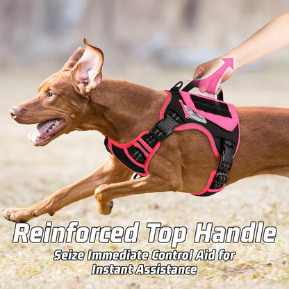 WINGOIN Tactical Dog Harness for Extra Large Dogs, No Pull Harness with Handle Pockets Poop Bag, Reflective Dog Vest, Military Heavy Duty Big Dog Harness for Walking Hiking Training, Black Pink, XL