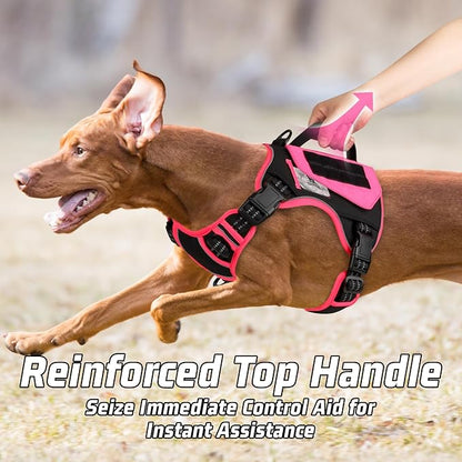 WINGOIN Tactical Dog Harness for Medium Dogs, No Pull Harness with Handle Pockets Poop Bag, Reflective Dog Vest, Military Service Heavy Duty Big Dog Harness for Walking Hiking Training, Black Pink, M