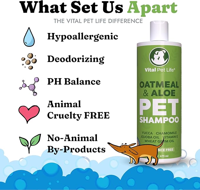 Dog Shampoo with Oatmeal, Aloe Vera, Chamomile, Jojoba Oil, Vitamin E - Natural Ingredients, Helps Allergies Dry Coats & Itchy Sensitive Skin, No Parabens or Artificial Dyes, 16 oz