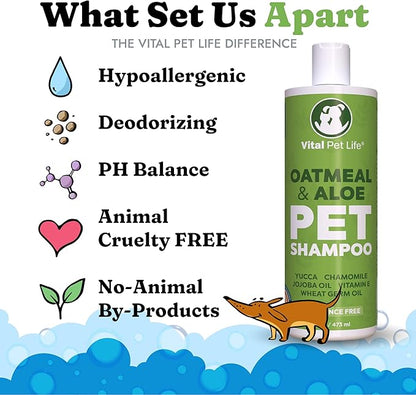 Dog Shampoo with Oatmeal, Aloe Vera, Chamomile, Jojoba Oil, Vitamin E - Natural Ingredients, Helps Allergies Dry Coats & Itchy Sensitive Skin, No Parabens or Artificial Dyes, 16 oz