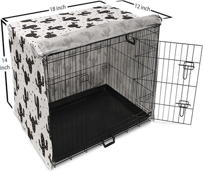 Ambesonne Cactus Dog Crate Cover, Monochrome Saguaro Succulent Botanical Continuous Pattern Plain Background, Easy to Use Pet Kennel Cover for Small Dogs Puppies Kittens, 18 Inch, Charcoal Grey