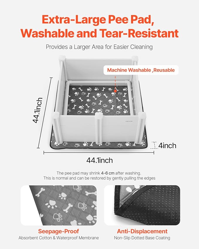 VEVOR Dogs Whelping Box, 38.6 x 38.6 x 18.1 inch, Plastic PVC Puppies Playpen with Height Adjustable Door and Washable Pee Pad, Anti-Deformation Indoor Puppy Play Pen for Medium Breed Dogs, Milk White