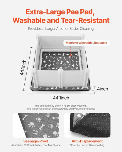 VEVOR Dogs Whelping Box, 38.6 x 38.6 x 18.1 inch, Plastic PVC Puppies Playpen with Height Adjustable Door and Washable Pee Pad, Anti-Deformation Indoor Puppy Play Pen for Medium Breed Dogs, Milk White