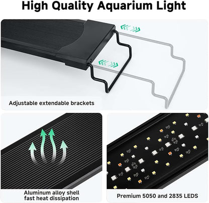 AQQA LED Aquarium Light, 24/7 Mode IP68 Waterproof Extendable Bracket Fish Tank Light, DIY Mode Full Spectrum Aquarium Plant Light, Adjustable Timer/Brightness Memory Function for 40-48 Inch Fish Tank