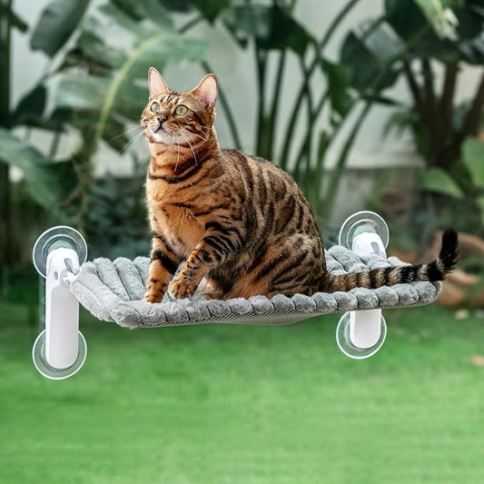 Sunhoo Cat Window Perch Hammock Foldable Kitten Bed Windowsill Seat with Suction Cup for Large Indoor Cats Inside Kitty Window Sill Ledge Shelf Hold Up to 40lbs Machine Washable 21.26*11.8in(Grey, M)