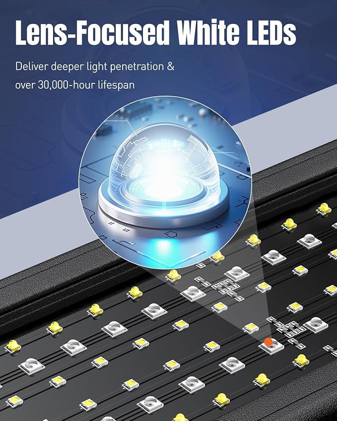 Pawfly Aquarium Light for Plants, 72 W Fish Tanks Light, Full Spectrum Aquarium Lights, 24/7 LED Aquarium Light with Timer & Adjustable Brightness, Fishes Lamp for 46"-52" Tanks