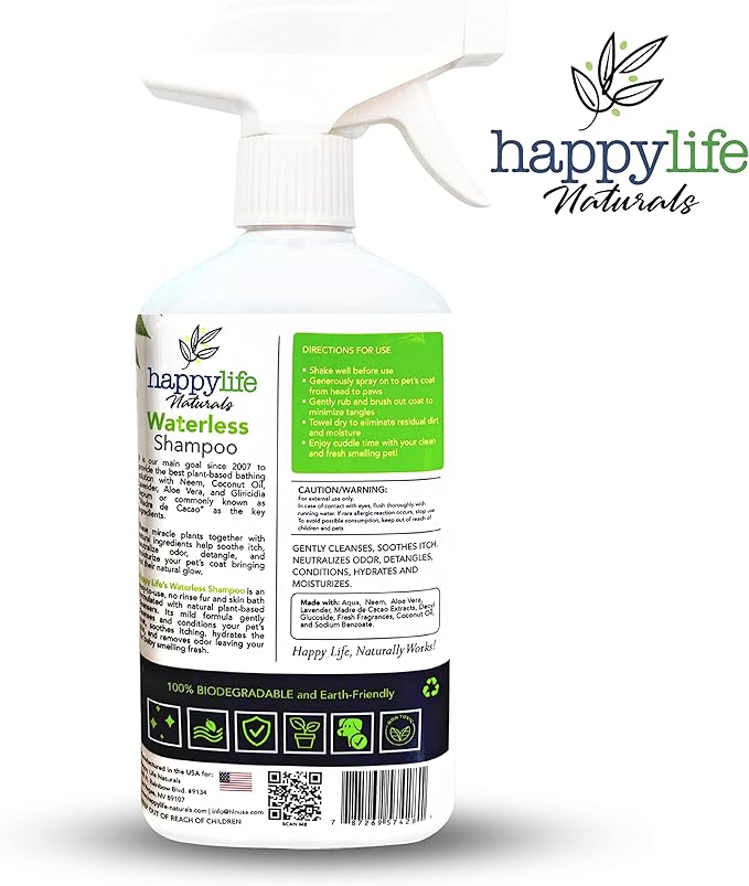 Waterless Pet Shampoo: No-Rinse Foaming Dry Shampoo Spray for Dogs & Cats - Cleanses, Hydrates, & Neutralizes Odor, pH-Balanced, Safe for Sensitive Skin & Licking, 500 ml