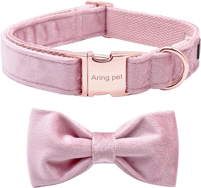 ARING PET Velvet Dog Collars with Bow tie, Bowtie Dog Collar, Cute Pink Collar for Girl and Boy Dogs,X-Large.