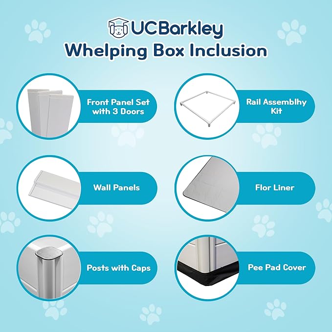 Whelping Box & Puppy Playpen – Upgraded Reinforced Design with Easy-Open Door, Pig Rails, Waterproof Pee Pad & Oxford Floor Liner – Indoor/Outdoor, Easy to Clean (White, Premium 36" x 36" x 18")