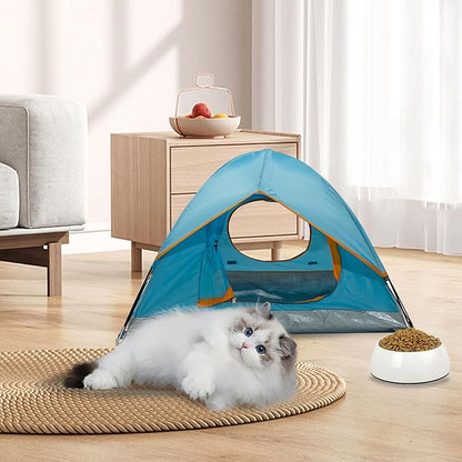 Outdoor Waterproof Pet Camping Tent, Cave Bed for Indoor Cats and Small Dogs, Portable Cat House Dog House, 39.3x39.3x23.6'', Blue, L.