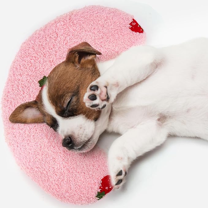 BABORUI Dog Calming Pillow for Small Dogs, U Shaped Dog Neck Pillow for Joint Relief Sleeping Improve, Machine Washable Pet Pillow for Dogs & Cats (Pink)